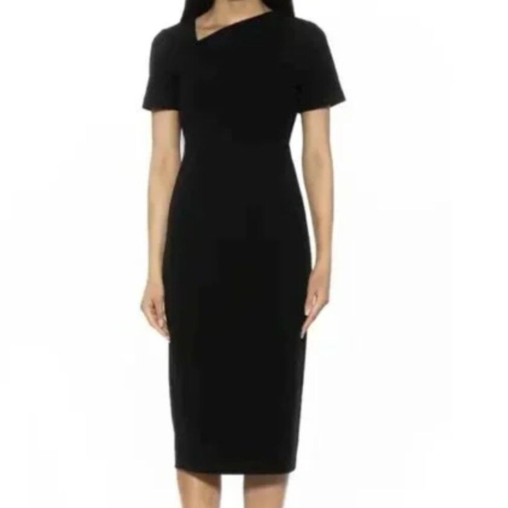 Maggie London Black Sheath Dress with Asymmetrical Neckline- 4P